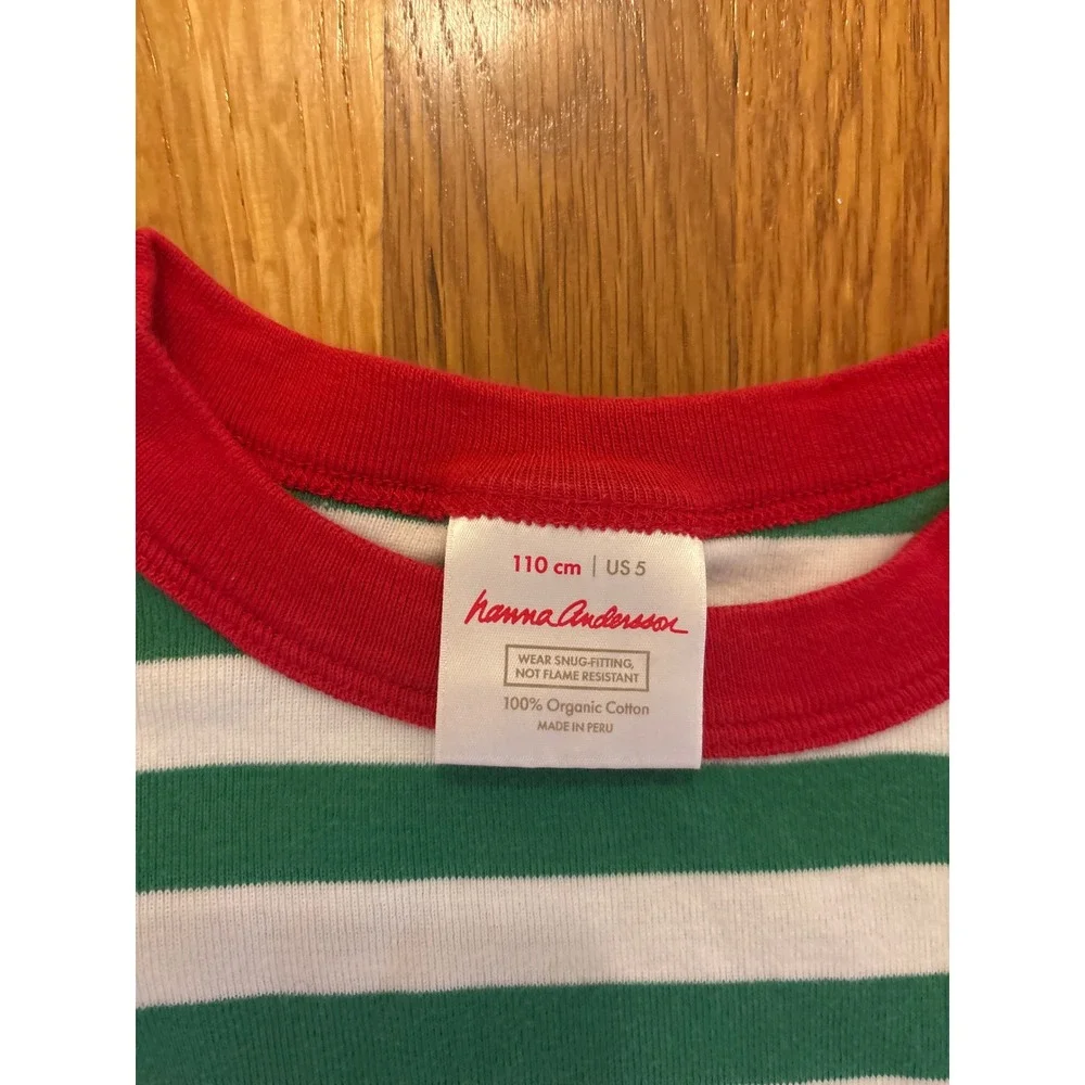 Hanna Andersson Kids Pajama Set Green White Striped Organic Cotton US 5 110cm